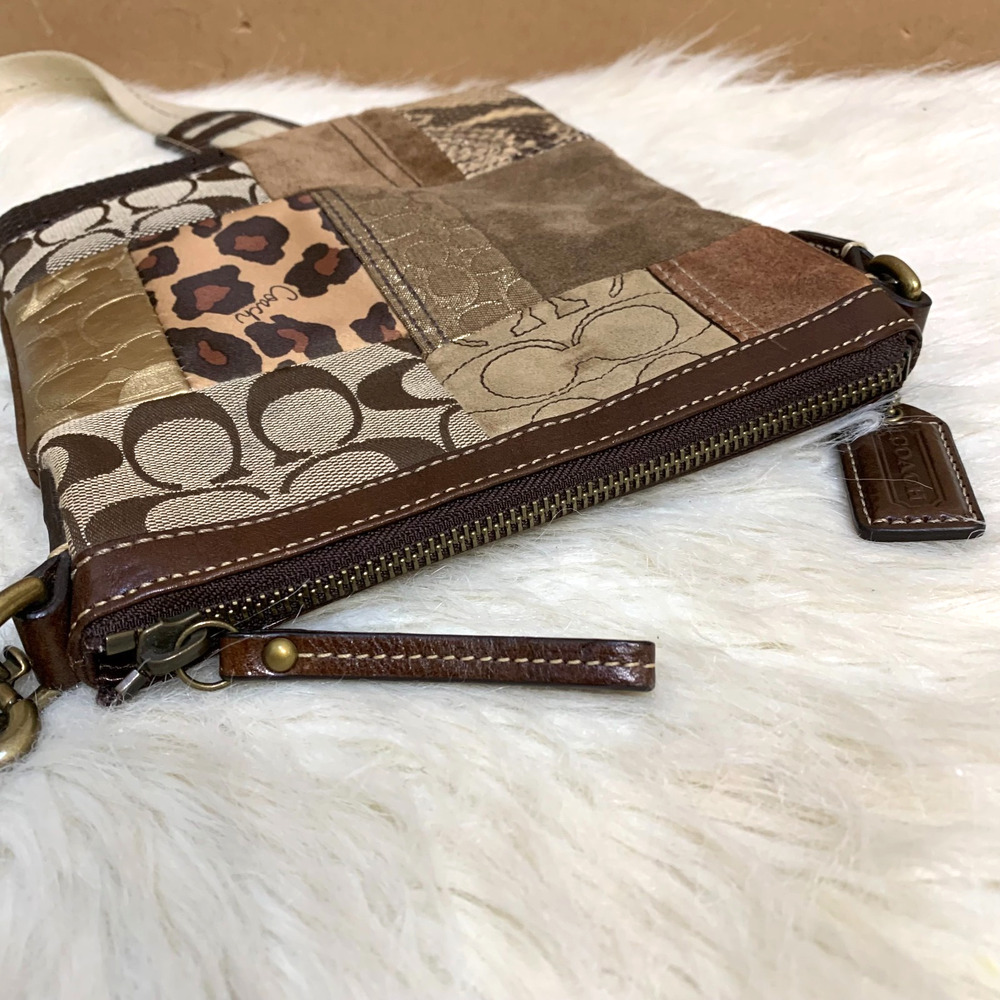 COACH Gallery Patchwork Multi-Texture Swing Pack Crossbody #40916 Brown Gold Tan - Picture 7 of 15